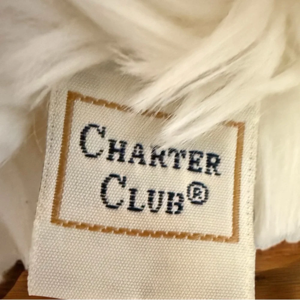 Charter Club Plush Lamb Laying Down Semi Flat Beanbag White Black Check Bow 22”
